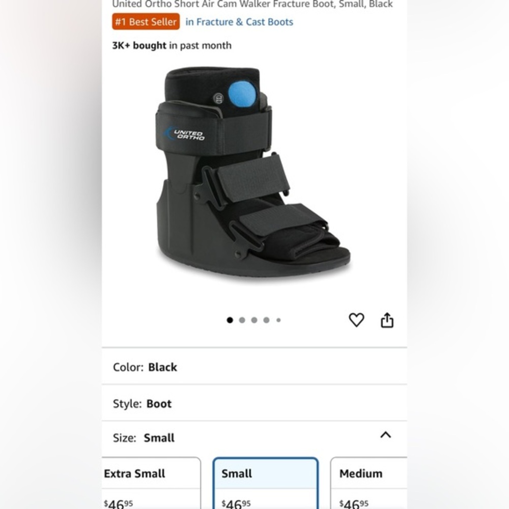 United Ortho Short Air Cam Walker Fracture Boot | Size Small | Black